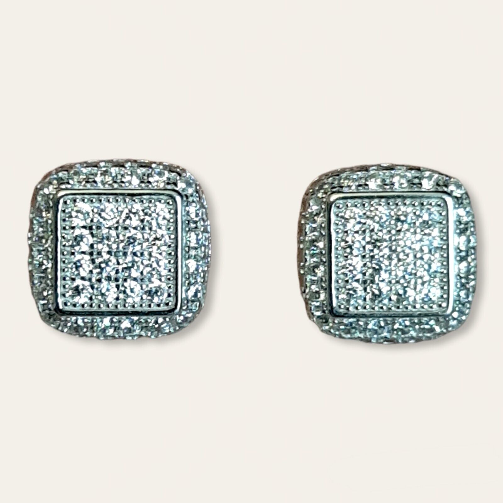 New Sterling Silver 925 Micro Pave Cubic Zirconia Earrings Squares Brigh